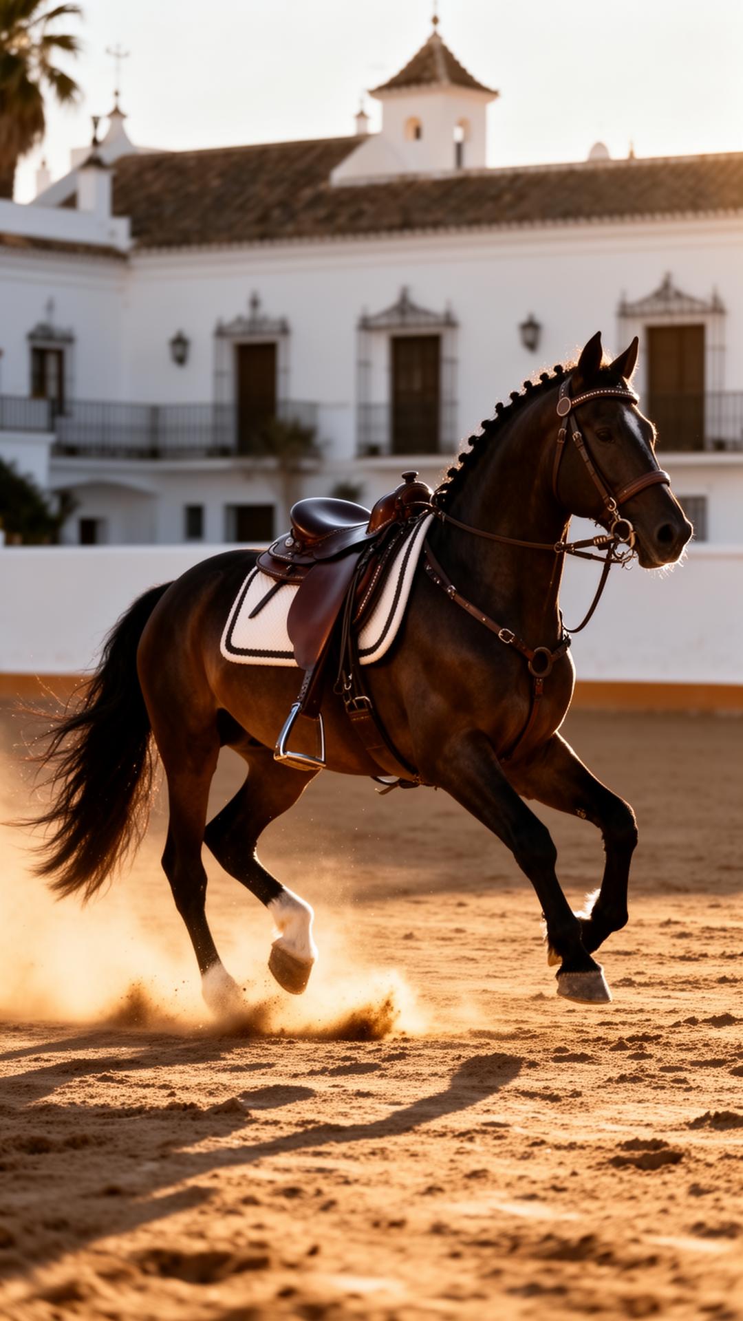 White Spanish horse in motion